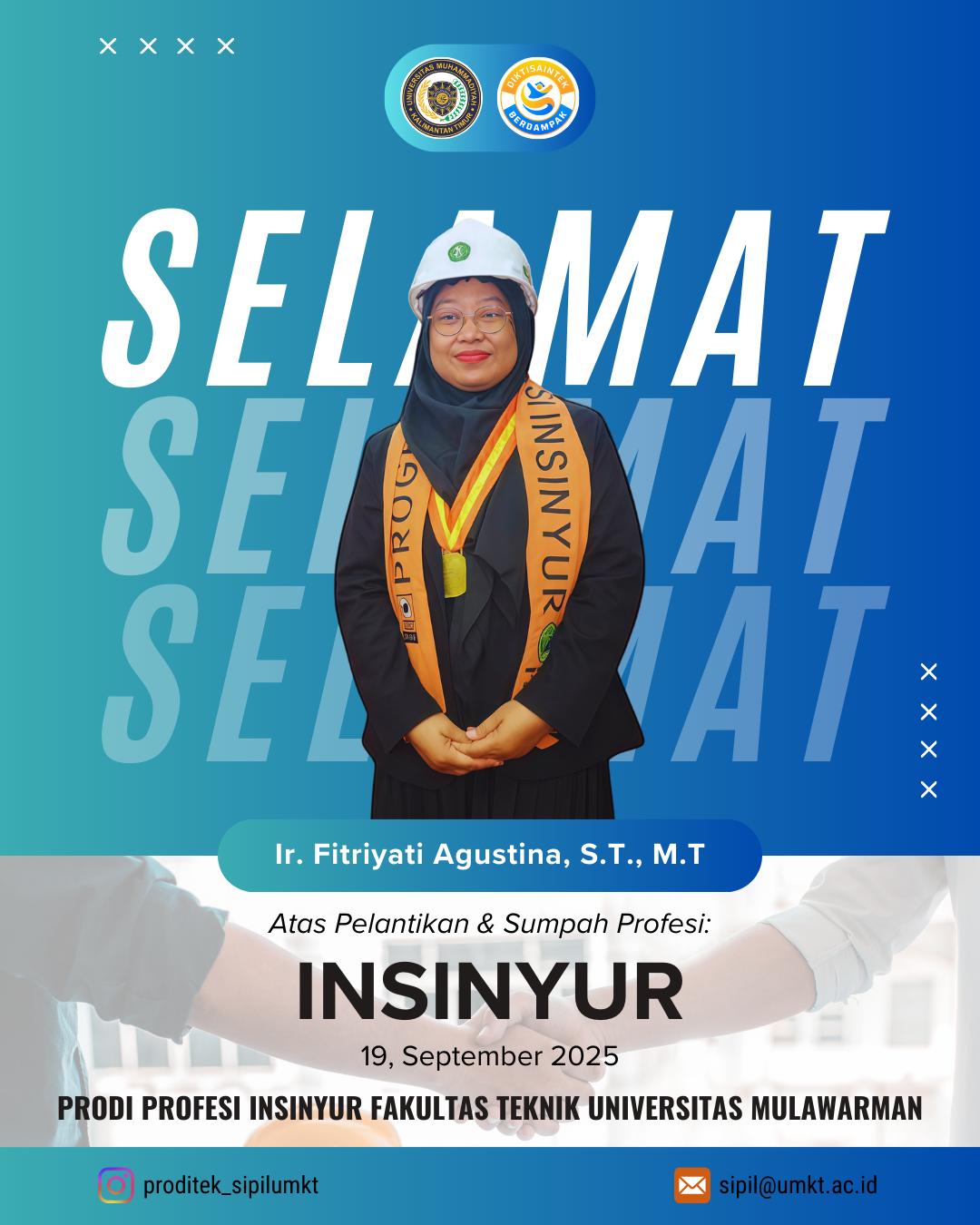 Selamat Ir. Fitriyati Agustina, S.T., M.T Atas Pelantikan & Sumpah Profesi "INSINYUR" PRODI PROFESI INSINYUR FAKULTAS TEKNIK UNIVERSITAS MULAWARMAN