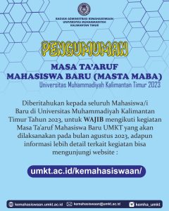 Kegiatan Masa Ta'aruf Mahasiswa Baru (Masta Maba) Universitas Muhammadiyah Kalimantan Timur Tahun 2023