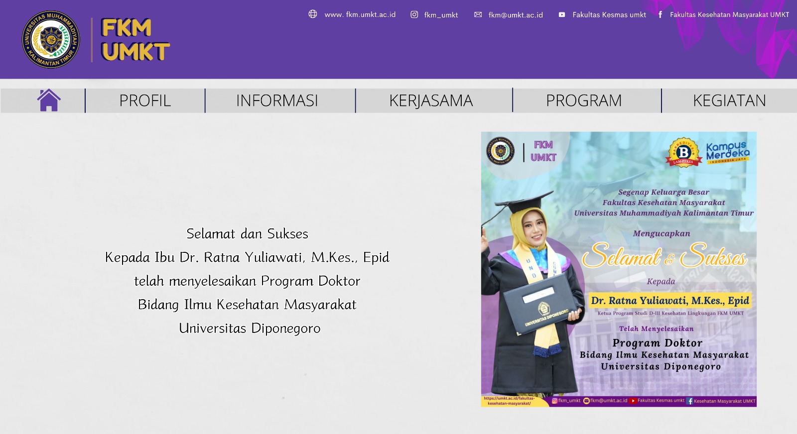 Selamat & Sukskes Kepada Ibu Dr. Ratna Yuliawati, M.Kes.Epid. telah menyelesaikan Program Doktor Bidang Ilmu Kesehatan Masyarakat Universitas Diponegoro