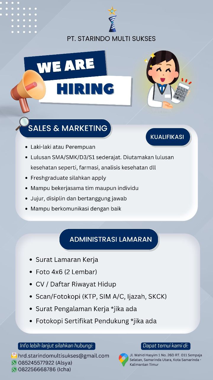 [INFO LOKER] PT. Starindo Multi Sukses Buka Lowongan Sales & Marketing