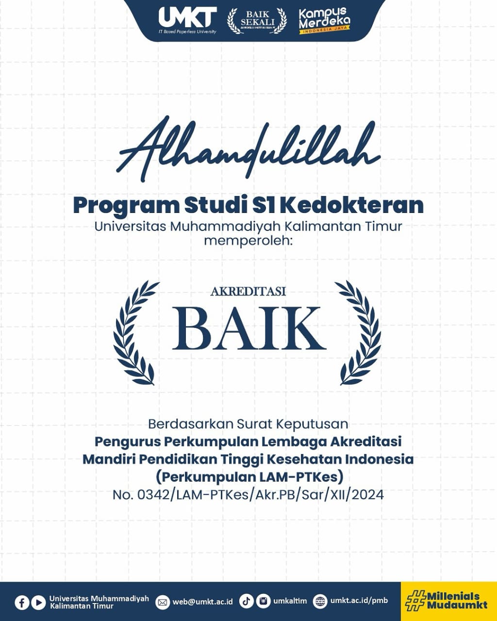 Alhamdulillah Program Studi S1 Kedokteran Universitas Muhammadiyah Kalimantan Timur memperoleh Akreditasi Baik