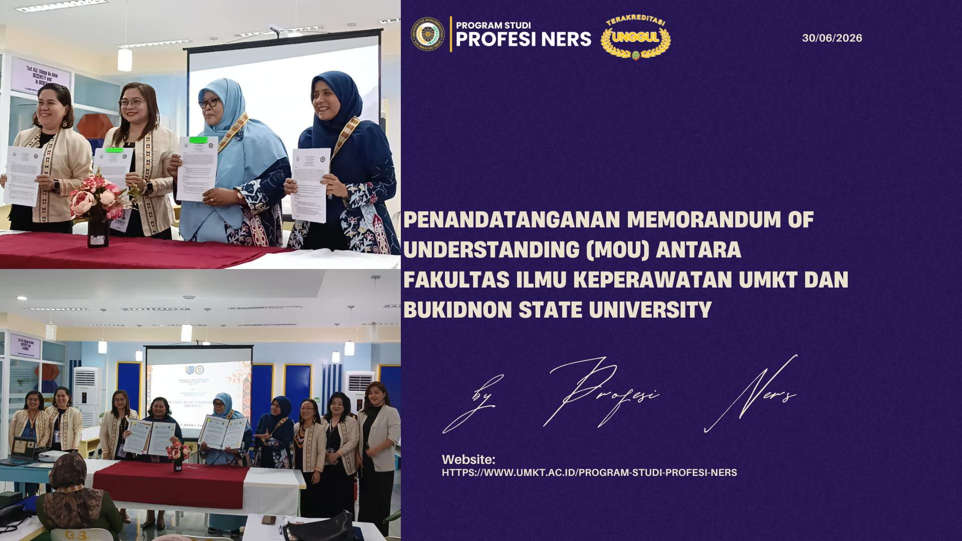 Penandatanganan Memorandum of Understanding (MoU) antara Fakultas Ilmu Keperawatan Universitas Muhammadiyah Kalimantan Timur dan Bukidnon State University, Philippines