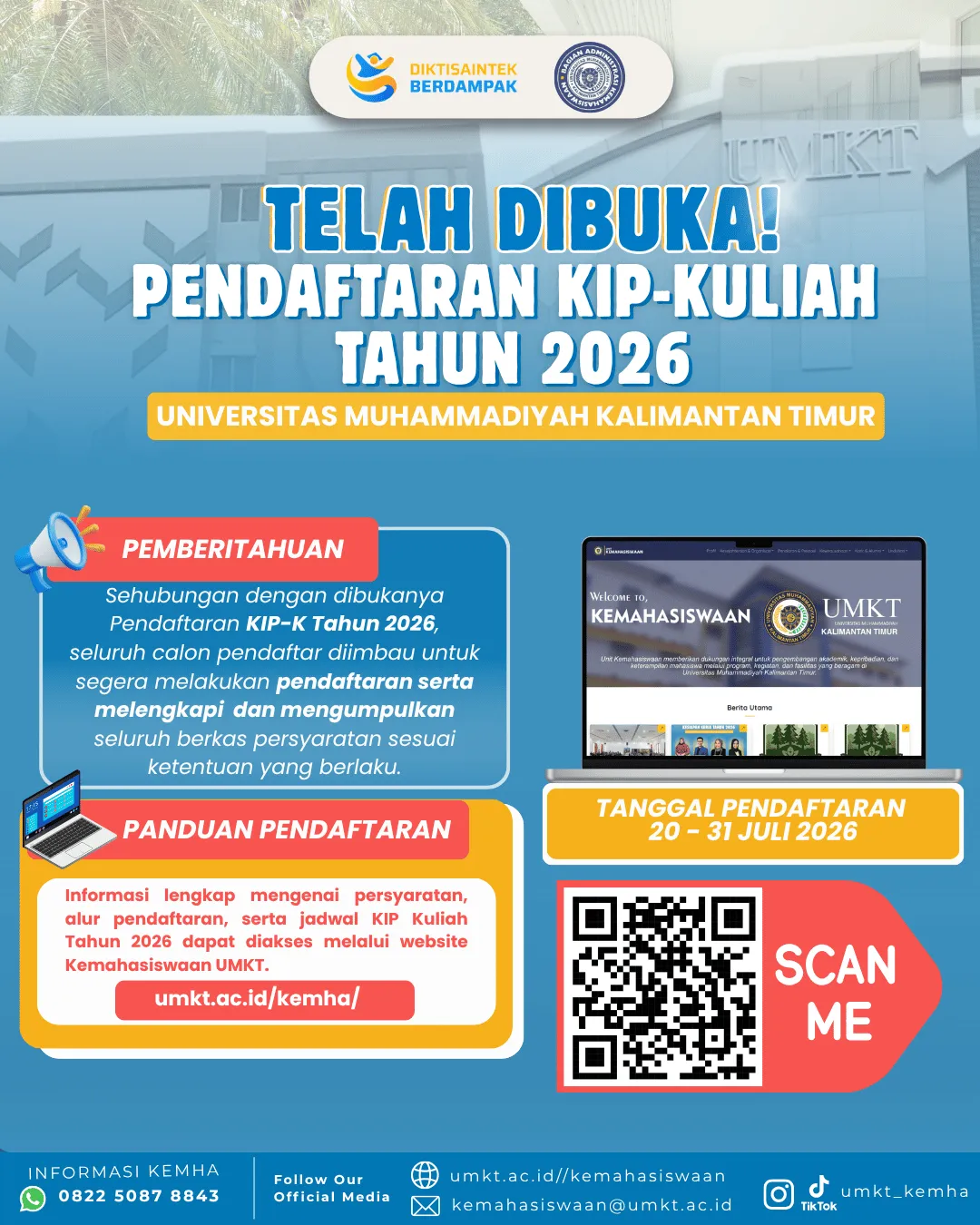PEMBUKAAN PENDAFTARAN SELEKSI KIP KULIAH UNIVERSITAS MUHAMMADIYAH KALIMANTAN TIMUR TAHUN 2026
