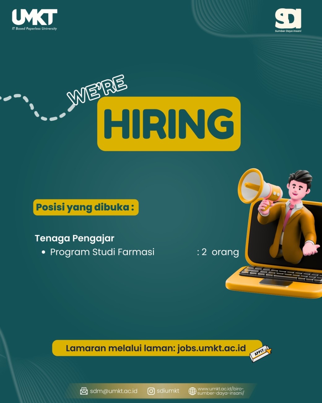 UMKT Buka Rekrutmen Dosen Program Studi Farmasi, Kesempatan Bergabung sebagai Tenaga Pengajar Profesional